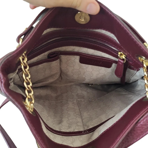 Michael Kors Handpainted Tote Cross body Leather Chain Shoulder Gold Tone - Picture 4 of 11